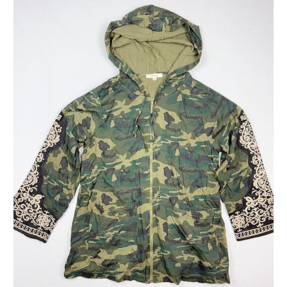 ANDREE BY UNIT Boho Embroidered Camo Hooded Jacket Size M‎ Womens - Picture 1 of 9